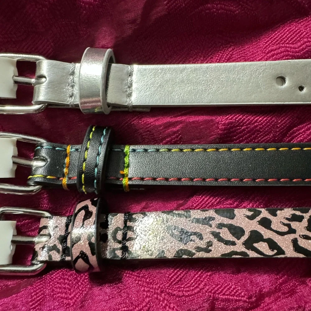 Cat & Jack Girls 3 Pack Belts-Thin Silver, Black, Pink Leopard